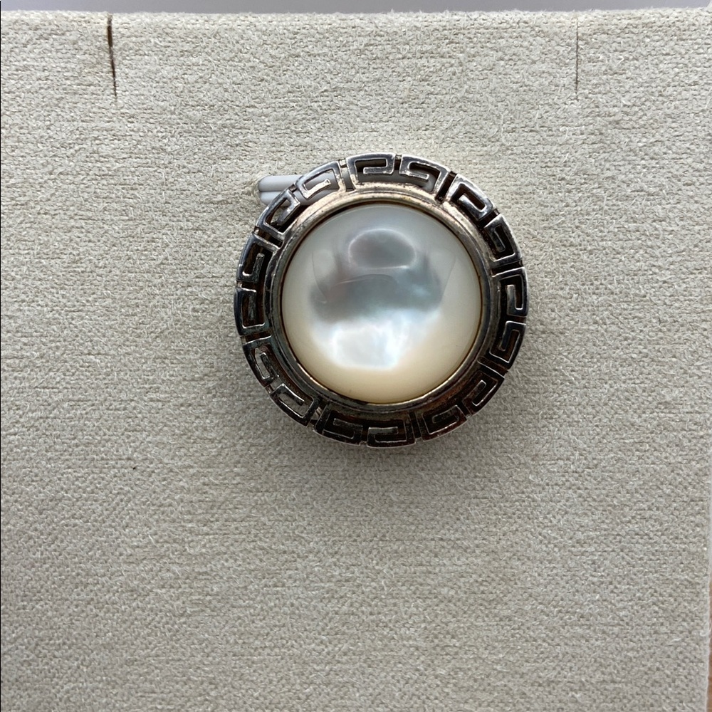 Vintage VTG Sterling Silver 925 Greek Key White Mother of Pearl Slide Pendant